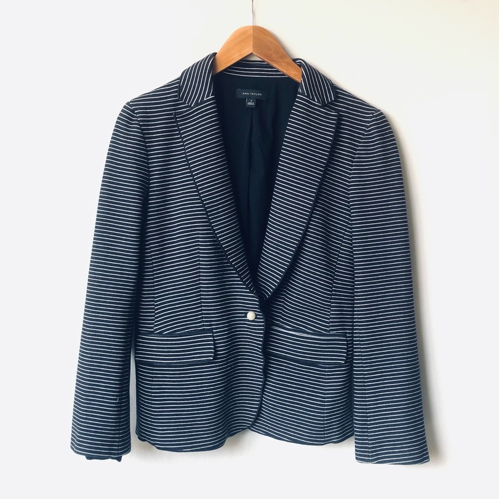 Ann Taylor Black and White Striped Blazer